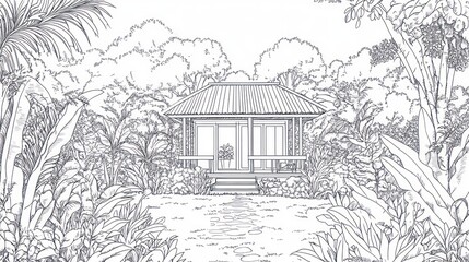 Tropical cabin illustration