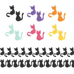 黒猫とカラフルな猫シルエットパターン