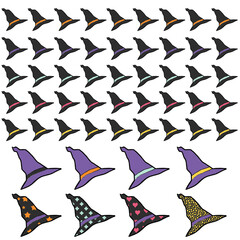 ハロウィンの魔女の帽子カラフルパターンセット