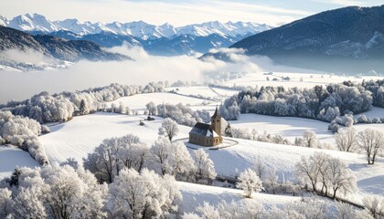Snowy mountain valley landscape view