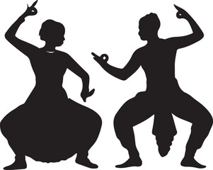 Silhouette of Two Dancers Performing a Traditional Indian Dance Form
