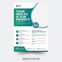 Healthcare Flyer Promoting Medical Services and Discounts a4 flyer design template design. 