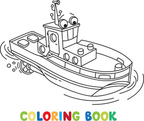 Funny tugboat with eyes coloring book