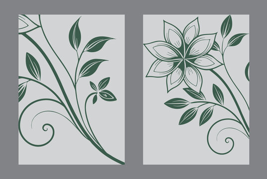 Modern Botanical Vector Set. Leaves and organic shape with green watercolor texture in earth tone colors. Illustration design for Eco packaging, interior, cover, wall art, wallpaper