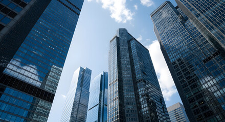 Building facade rise into bright sky showing how majestic it is in city under bright sun