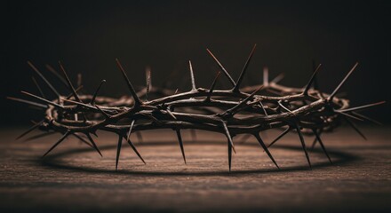 Fototapeta premium Close of a crown of thorns on a surface symbolizing Jesus Christ's sacrifice