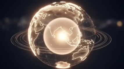 Golden earth globe spinning with digital network orbiting, global technology concept with - Powered by Adobe