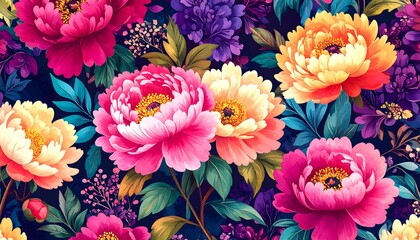 Vibrant floral pattern with peonies