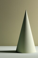 Fototapeta premium Minimal green cone shaped as abstract Christmas tree on soft pastel background. Subtle festive hints make the geometry resemble a stylized evergreen.
