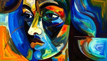 Fototapeta premium Abstract portrait, vibrant colors, geometric shapes