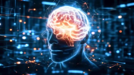 Futuristic representation of a human brain with glowing neural connections in a digital environment - Powered by Adobe