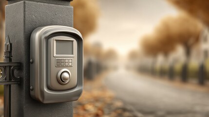 Modern gate intercom system with keypad outdoors