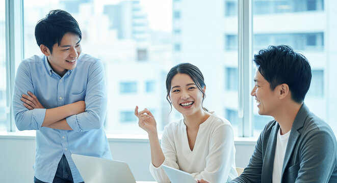 オフィスで談笑する日本人