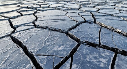 Fractured Alien Ice Surface: Photorealistic Abstract with Crystalline Glints