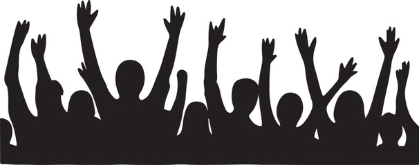 Silhouette of a Crowd with Raised Hands in Celebration or Protest © MdSafi