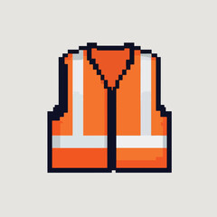 Pixel art orange safety vest with reflective stripes, a symbol of construction and worker safety.
