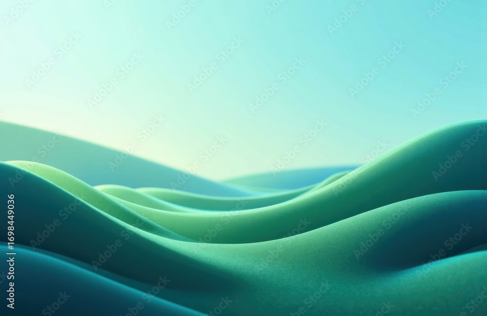 Poster gentle abstract waves in soft green and blue tones creating a calming visual effect