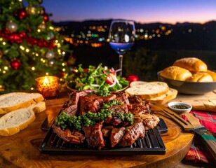Christmas Parrilla with Grilled Meat, Chimichurri, and Fresh Salads &ndash; Argentine Summer Festive Food