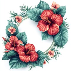 Obraz premium Floral wreath tropical hibiscus design