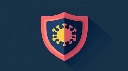 Flat icon illustrating a shield designed to protect against computer viruses and cyber threats