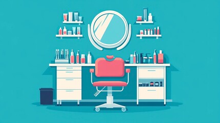 Cosmetology table setup featuring tools in a bright, modern salon environment