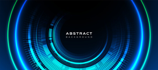 Blue abstract technology vector background with glowing neon circular rings and futuristic digital lines. modern, sci-fi theme, cyber wallpaper, innovative graphic projects. banner, cover