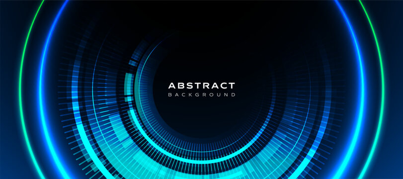 Blue abstract technology vector background with glowing neon circular rings and futuristic digital lines. modern, sci-fi theme, cyber wallpaper, innovative graphic projects. banner, cover
