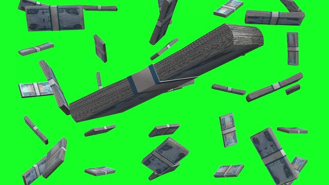 Ethiopian birr bills fly in abundance with a bright green background