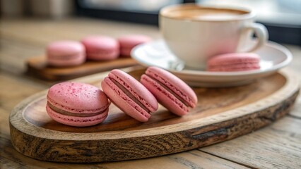 Pink macarons on a plate.
