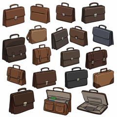Realistic Hand Drawn Business Briefcase Different Styles Collection Illustration