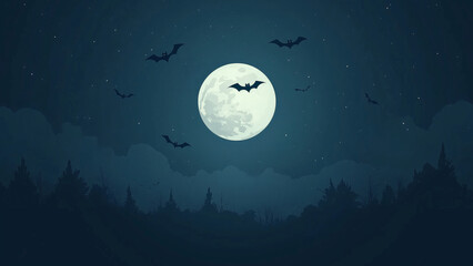 Fototapeta premium Moonlit Night with Flying Bats Background