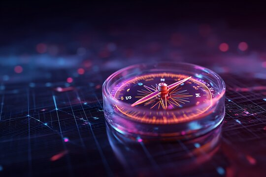 Dynamic compass pointing the way forward, navigating future opportunities, perfect for business strategy and innovation