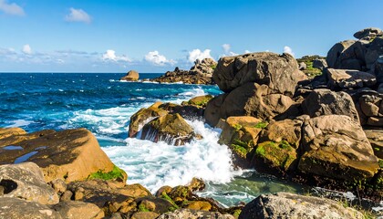 Coastal rocks meet crashing waves