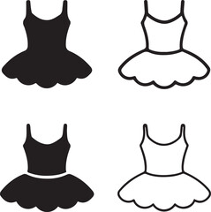 Isolated tutu icons, black ballet tutu vector, minimal skirt silhouette, outline dance costume symbol, ballerina outfit clipart, editable vector tutu icon set © MD.Kawsar Hossan