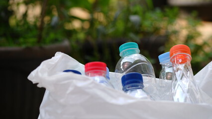 Plastic bottles of mineral water that are collected for recycling.