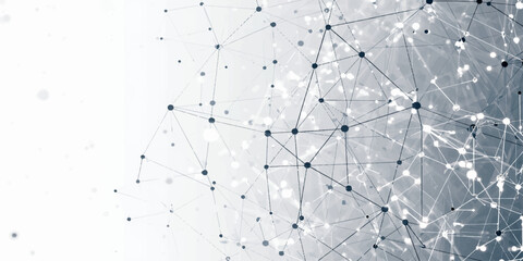 A futuristic visualization of a digital network, where countless nodes and connecting lines create a web of communication. Soft glowing points represent data hubs, while thin strands weave across a mi
