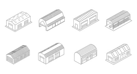 various architectural designs for barns illustrated in black white © Tm Studio
