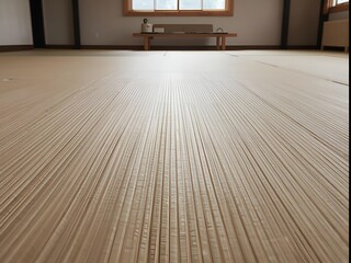 Clean lined tatami mats in a japanese karate dojo ready for martial arts training and practice.