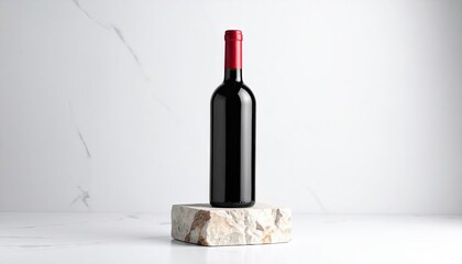 Bordeaux Wine Bottle on Stone Plinth Mockup