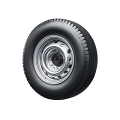 Automotive component showcasing an isolated steel rim and pneumatic tire for transport design