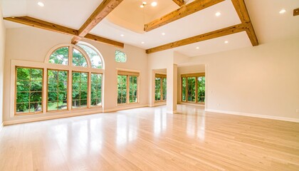 Bright And Airy Room Interior With Exposed Wooden Beams