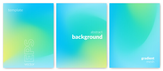 Abstract liquid background set. Gradient mesh. Effect bright color blend. Blurred fluid colorful mix. Modern design template for web covers, ad banners, posters, brochures, flyers. Vector image EPS