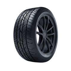 Obraz premium Sleek automotive tire showcasing tread pattern and rim design, promoting transportation industry