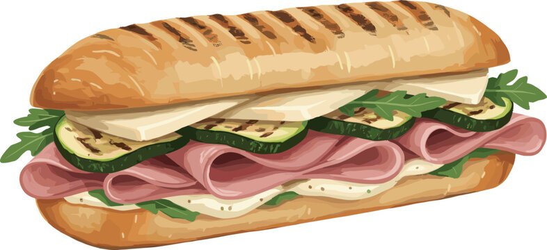 Ham and Smoked Mozzarella Panini with Parmesan Sauce Vector
