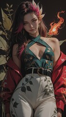 Beautiful woman character, futuristic look. abstract-looking style 