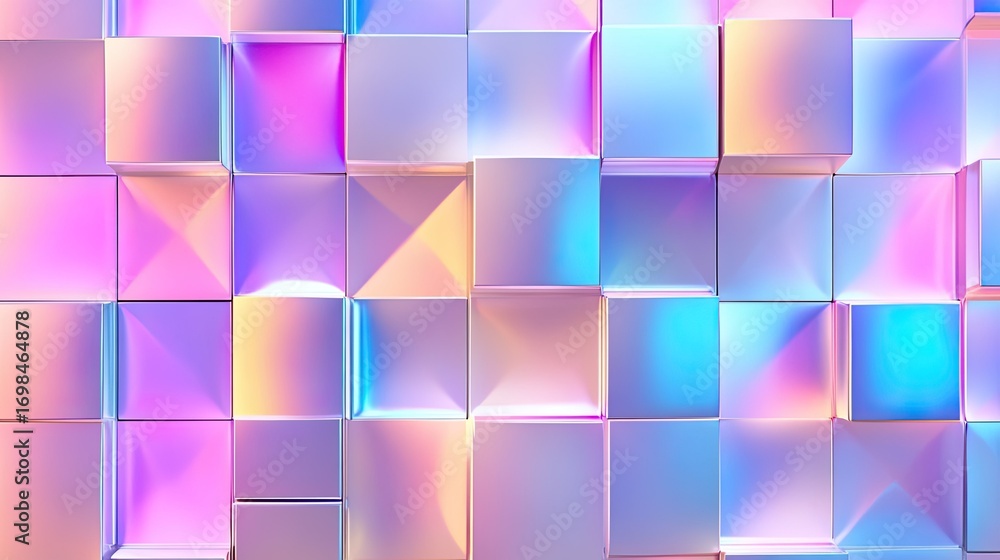 Poster iridescent cubes: a vibrant and modern background with a geometric 3d block pattern