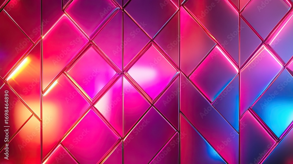 Poster iridescent geometric wall: a captivating display of angular shapes and vivid hues