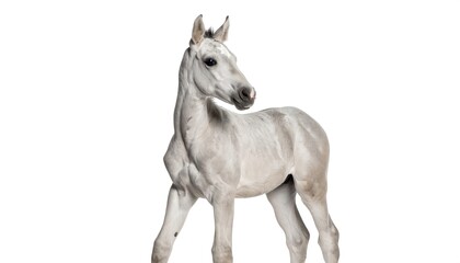 Obraz premium A young gray foal, profile view