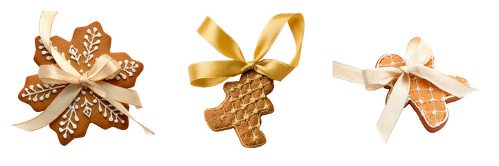 Delicious gingerbread cookies with ribbons transparent background festive holiday decor