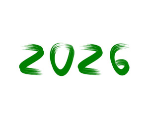 Natural eco year concept icon with green leaf 2026 year symbol, PNG, brush effect, curve, vector design